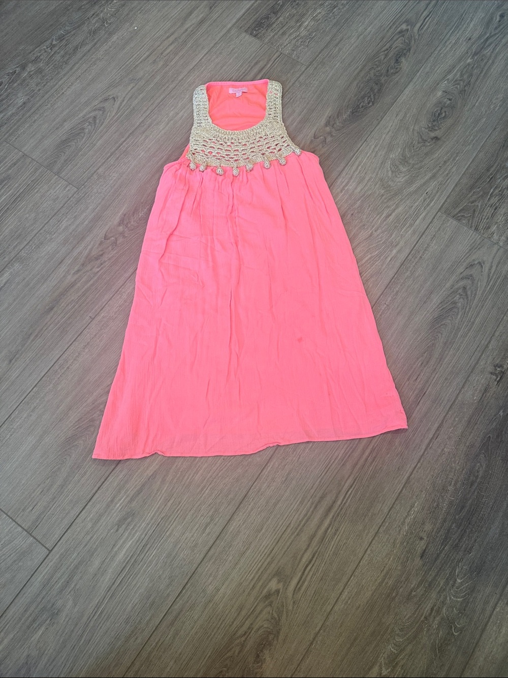 Lilly Pulitzer Coral Dress with Cream Crochet Yoke